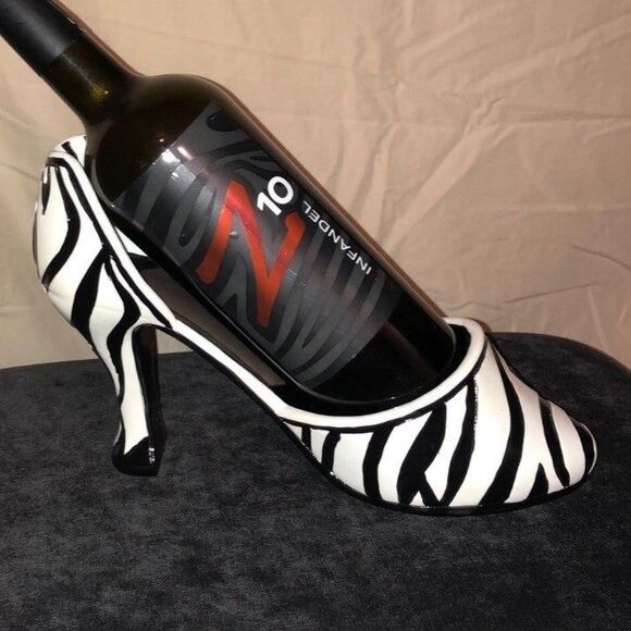 Wine Bottle Holder Ceramic Zebra High Heel Shoe - Picture 1 of 5